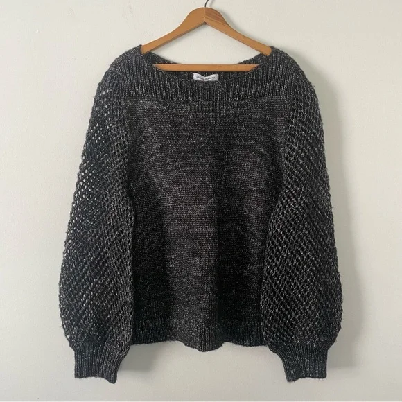 NWT New Tommy Bahama Black Metallic Shimmer Balloon Sleeve Knit Sweater - Picture 1 of 4
